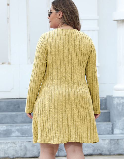 Load image into Gallery viewer, Plus Size Ribbed Buttoned V-Neck Long Sleeve Dress
