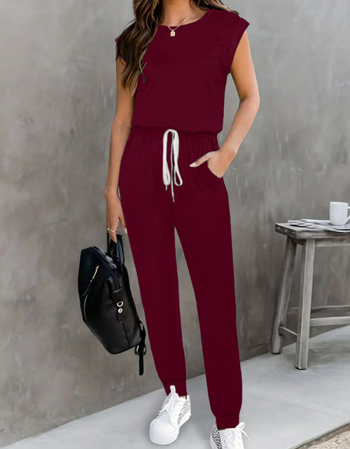 Load image into Gallery viewer, Drawstring Round Neck Sleeveless Jumpsuit
