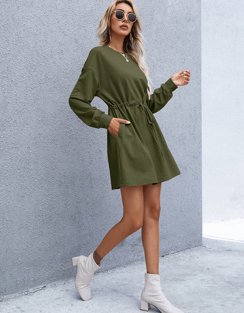 Load image into Gallery viewer, Ivy Lane Drawstring Round Neck Dropped Shoulder Mini Dress
