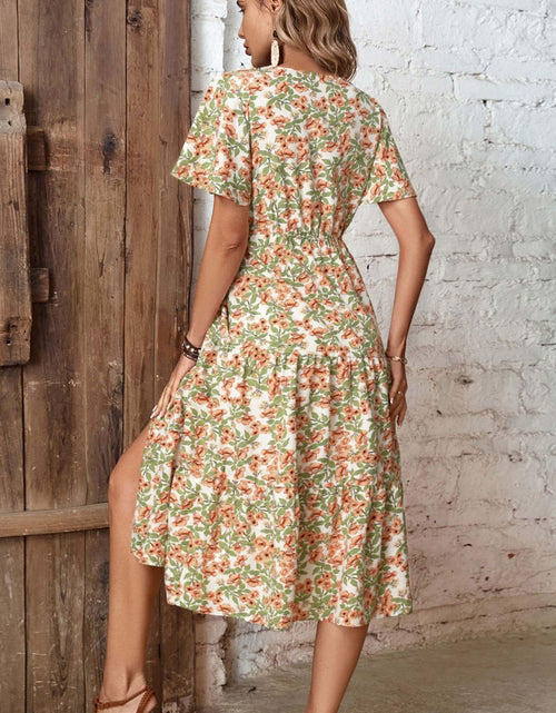 Load image into Gallery viewer, Perfee Floral V-Neck Front Slit Dress
