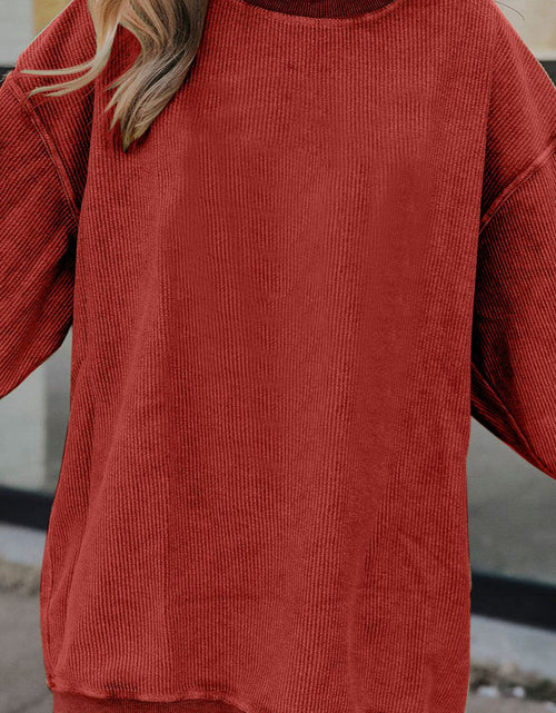 Load image into Gallery viewer, Ribbed Round Neck Drop Shoulder Sweatshirt
