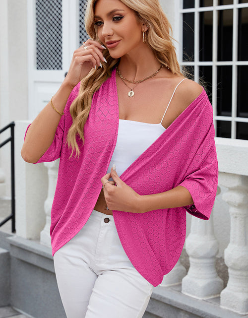 Load image into Gallery viewer, Eyelet Open Front Half Sleeve Cardigan
