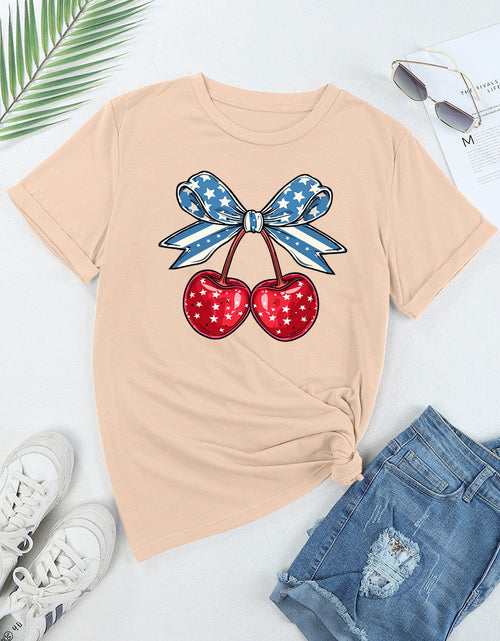 Load image into Gallery viewer, Cherry Graphic Round Neck Short Sleeve T-Shirt
