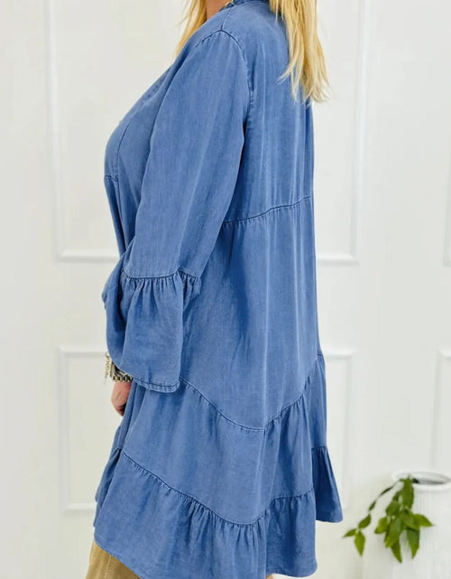 Load image into Gallery viewer, Notched Flare Sleeve Denim Dress
