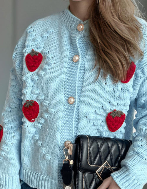 Load image into Gallery viewer, Strawberry Button Down Long Sleeve Cardigan
