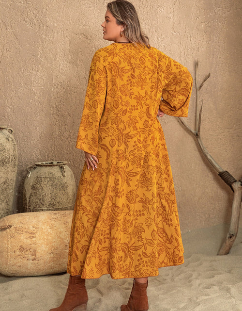 Load image into Gallery viewer, Plus Size Printed Slit Long Sleeve Dress
