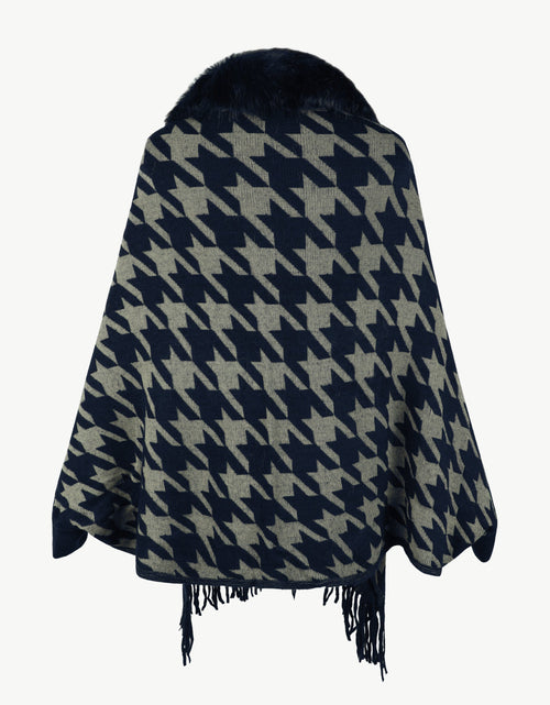 Load image into Gallery viewer, Houndstooth Fringe Hem Poncho
