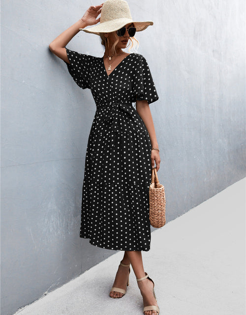 Load image into Gallery viewer, Printed V-Neck Flutter Sleeve Belted Dress
