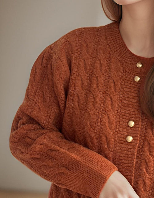 Load image into Gallery viewer, Cable-Knit Round Neck Long Sleeve Cardigan
