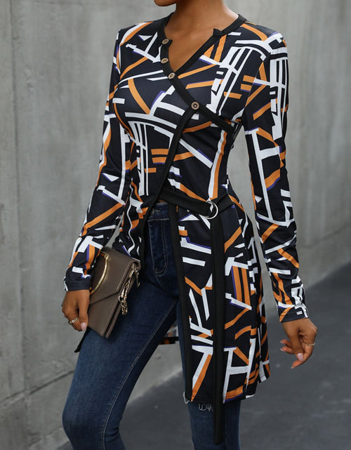 Load image into Gallery viewer, Perfee Geometric Surplice Long Sleeve T-Shirt
