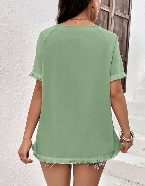 Load image into Gallery viewer, Ivy Lane Round Neck Raglan Sleeve Fringe Detail Top
