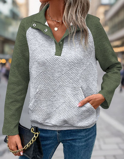 Load image into Gallery viewer, Perfee Contrast Textured Long Sleeve Sweatshirt

