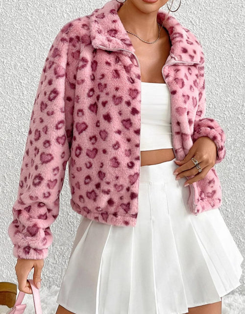 Load image into Gallery viewer, Leopard Zip Up Long Sleeve Furry Jacket
