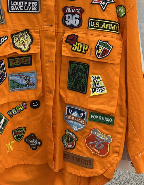 Load image into Gallery viewer, Embroidered Patch Button Up Long Sleeve Denim Jacket
