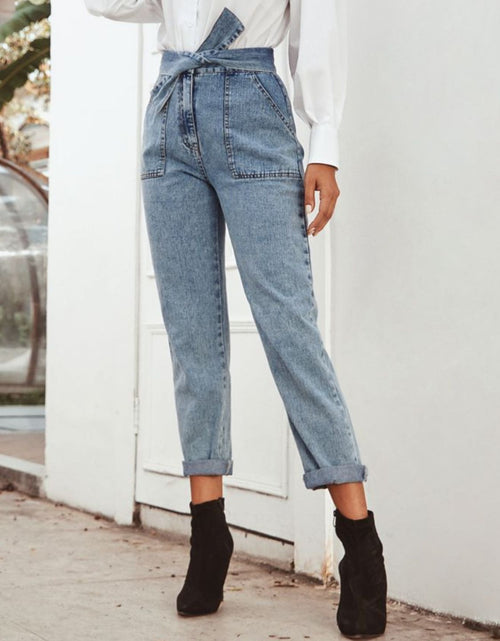 Load image into Gallery viewer, Tied Straight Leg Jeans with Pockets
