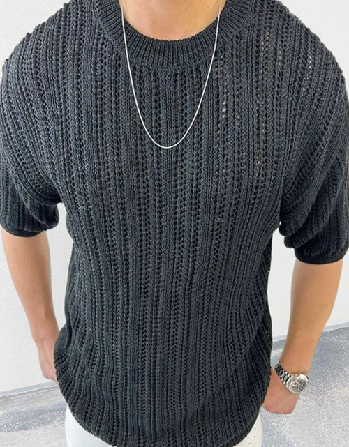 Load image into Gallery viewer, Men's Openwork Round Neck Knit T-Shirt
