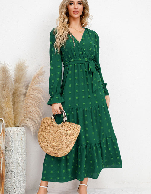 Load image into Gallery viewer, Swiss Dot Tied Surplice Flounce Sleeve Dress
