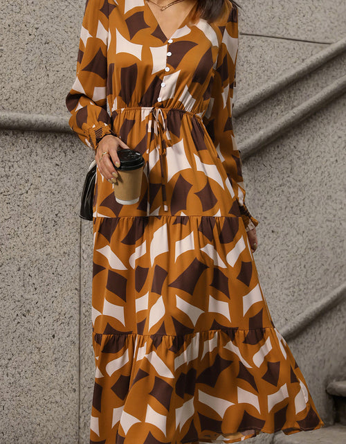 Load image into Gallery viewer, Perfee Printed Tied Pocketed Lantern Sleeve Dress
