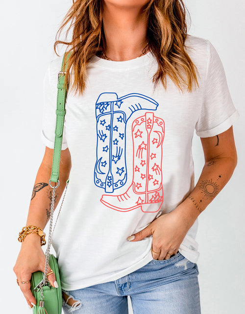 Load image into Gallery viewer, Boot Graphic Round Neck Short Sleeve T-Shirt
