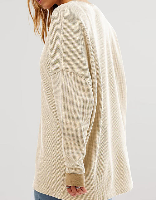 Load image into Gallery viewer, Waffle Knit Round Neck Long Sleeve T-Shirt
