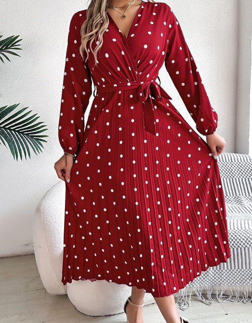 Load image into Gallery viewer, Tied Polka Dot Long Sleeve Midi Dress
