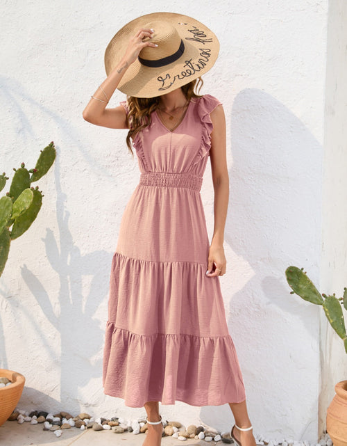 Load image into Gallery viewer, Tiered Ruffled V-Neck Cap Sleeve Dress

