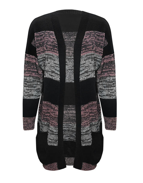 Load image into Gallery viewer, Striped Open Front Long Sleeve Cardigan with Pockets
