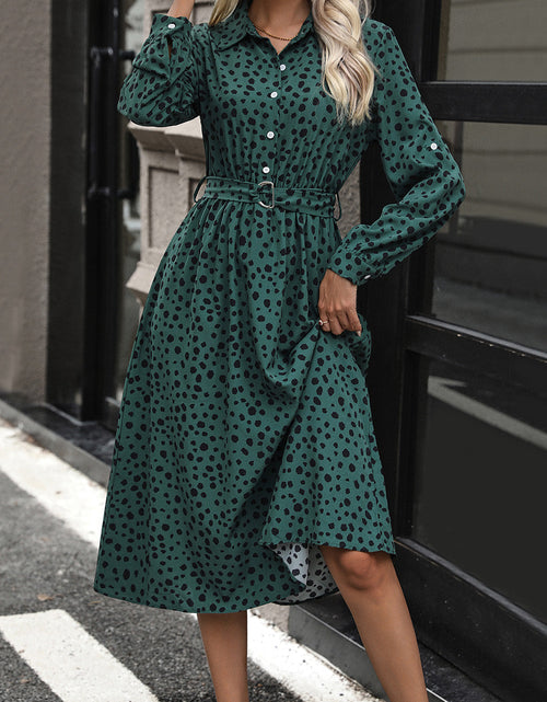 Load image into Gallery viewer, Perfee Printed Belted Long Sleeve Midi Dress

