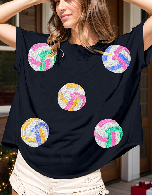 Load image into Gallery viewer, Sequin Round Neck Short Sleeve T-Shirt
