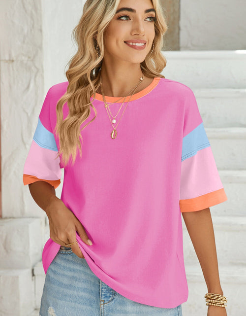Load image into Gallery viewer, Lovelet Color Block Round Neck Half Sleeve T-Shirt
