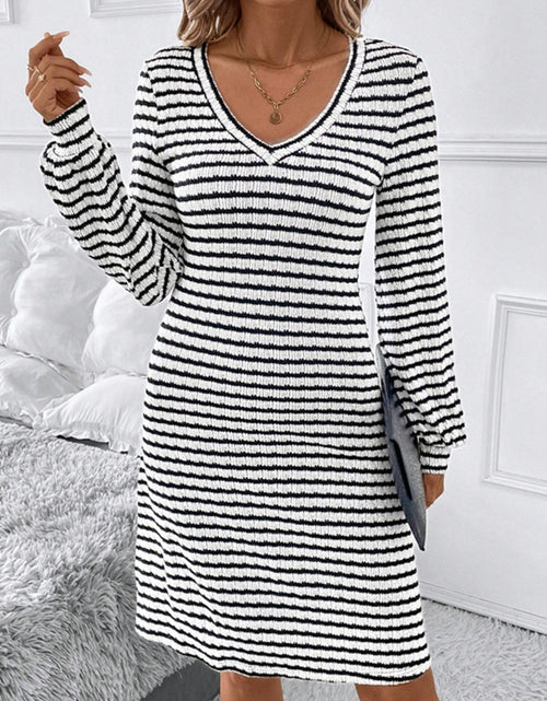 Load image into Gallery viewer, Striped V-Neck Long Sleeve Dress
