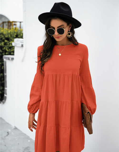 Load image into Gallery viewer, Balloon Sleeve Keyhole Tiered Dress
