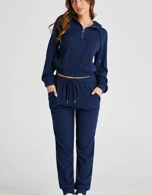 Load image into Gallery viewer, Drawstring Half Zip Hoodie and Joggers Active Set
