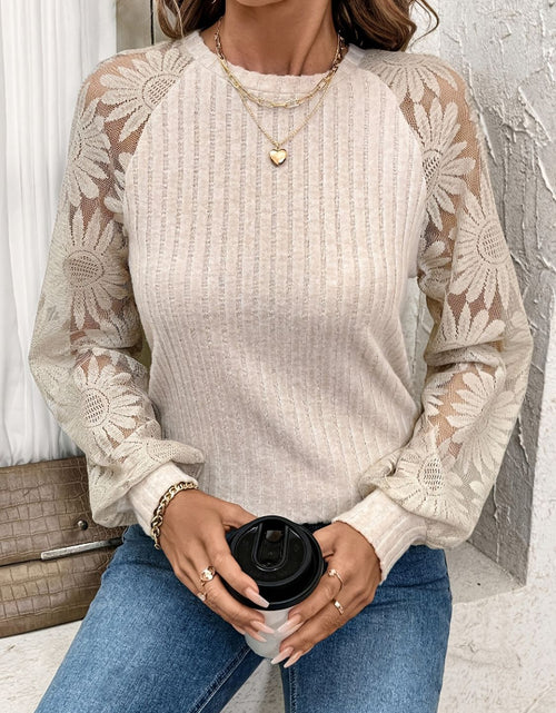 Load image into Gallery viewer, Round Neck Lace Patchwork Long Sleeve Top
