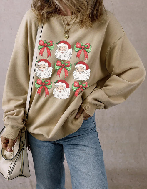 Load image into Gallery viewer, Santa Graphic Round Neck Long Sleeve Sweatshirt
