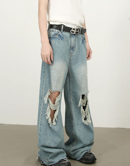 Load image into Gallery viewer, Men's Raw Hem Distressed Jeans
