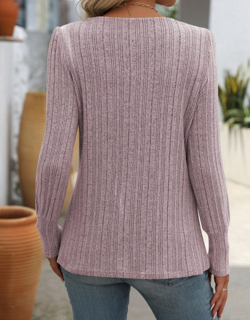 Load image into Gallery viewer, Mandy Decorative Button Striped Square Neck Long Sleeve T-Shirt

