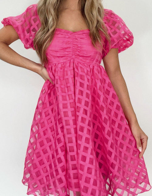 Load image into Gallery viewer, Plaid Puff Sleeve Babydoll Dress
