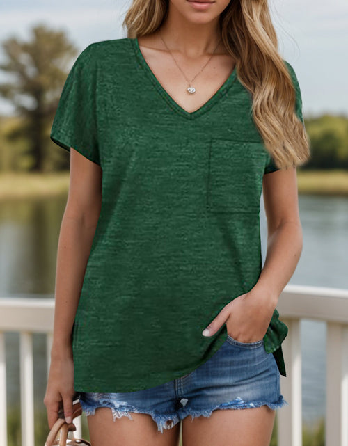 Load image into Gallery viewer, Pocketed Heathered V-Neck Short Sleeve T-Shirt
