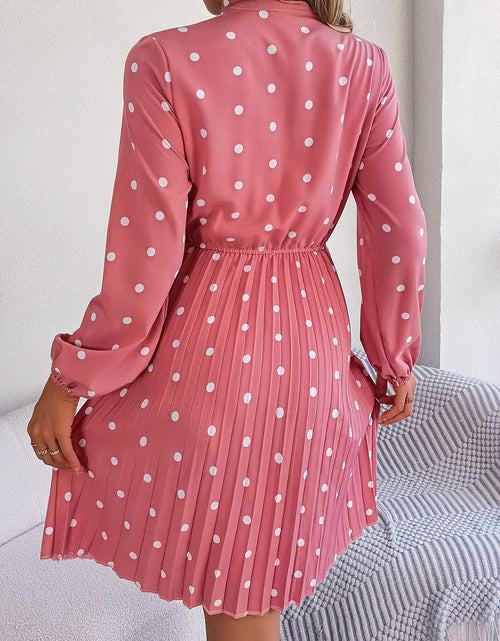 Load image into Gallery viewer, Polka Dot Tie Neck Pleated Dress
