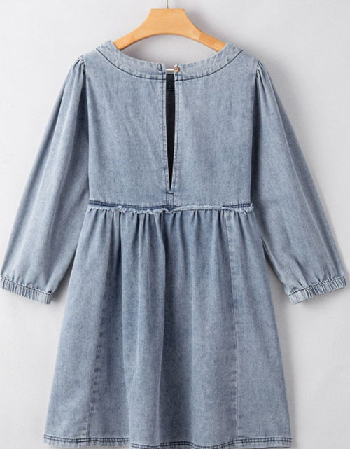 Load image into Gallery viewer, Cutout Round Neck Balloon Sleeve Denim Dress
