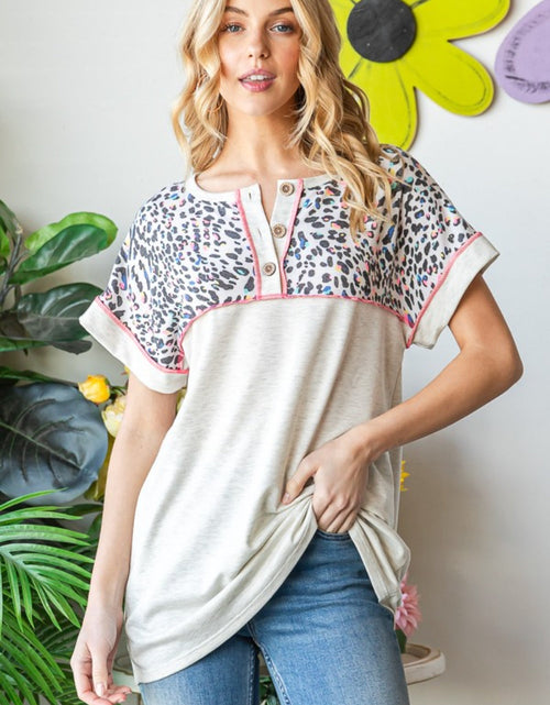 Load image into Gallery viewer, Heimish Full Size Exposed Seam Leopard Short Sleeve T-Shirt
