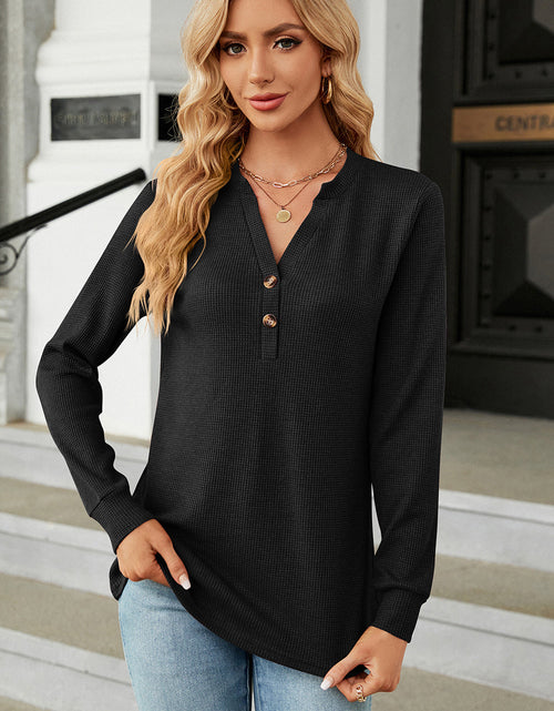 Load image into Gallery viewer, Waffle-Knit Notched Long Sleeve T-Shirt
