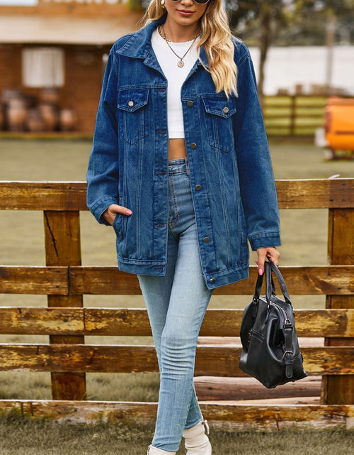 Load image into Gallery viewer, Buttoned Collared Neck Denim Jacket with Pockets
