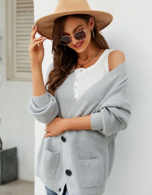 Load image into Gallery viewer, Waffle-Knit Dropped Shoulder Cardigan
