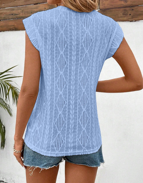 Load image into Gallery viewer, Eyelet Round Neck Cap Sleeve Top

