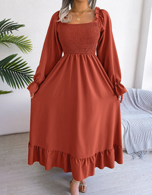 Load image into Gallery viewer, Smocked Square Neck Flounce Sleeve Dress by BlakWardrob
