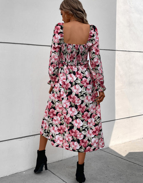 Load image into Gallery viewer, Perfee Slit Smocked Floral Flounce Sleeve Dress

