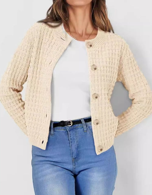 Load image into Gallery viewer, Button Up Round Neck Long Sleeve Cardigan
