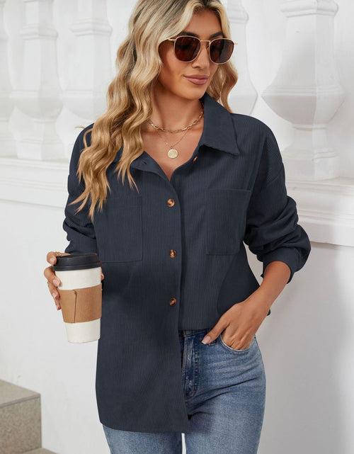 Load image into Gallery viewer, Button Up Dropped Shoulder Long Sleeve Outerwear
